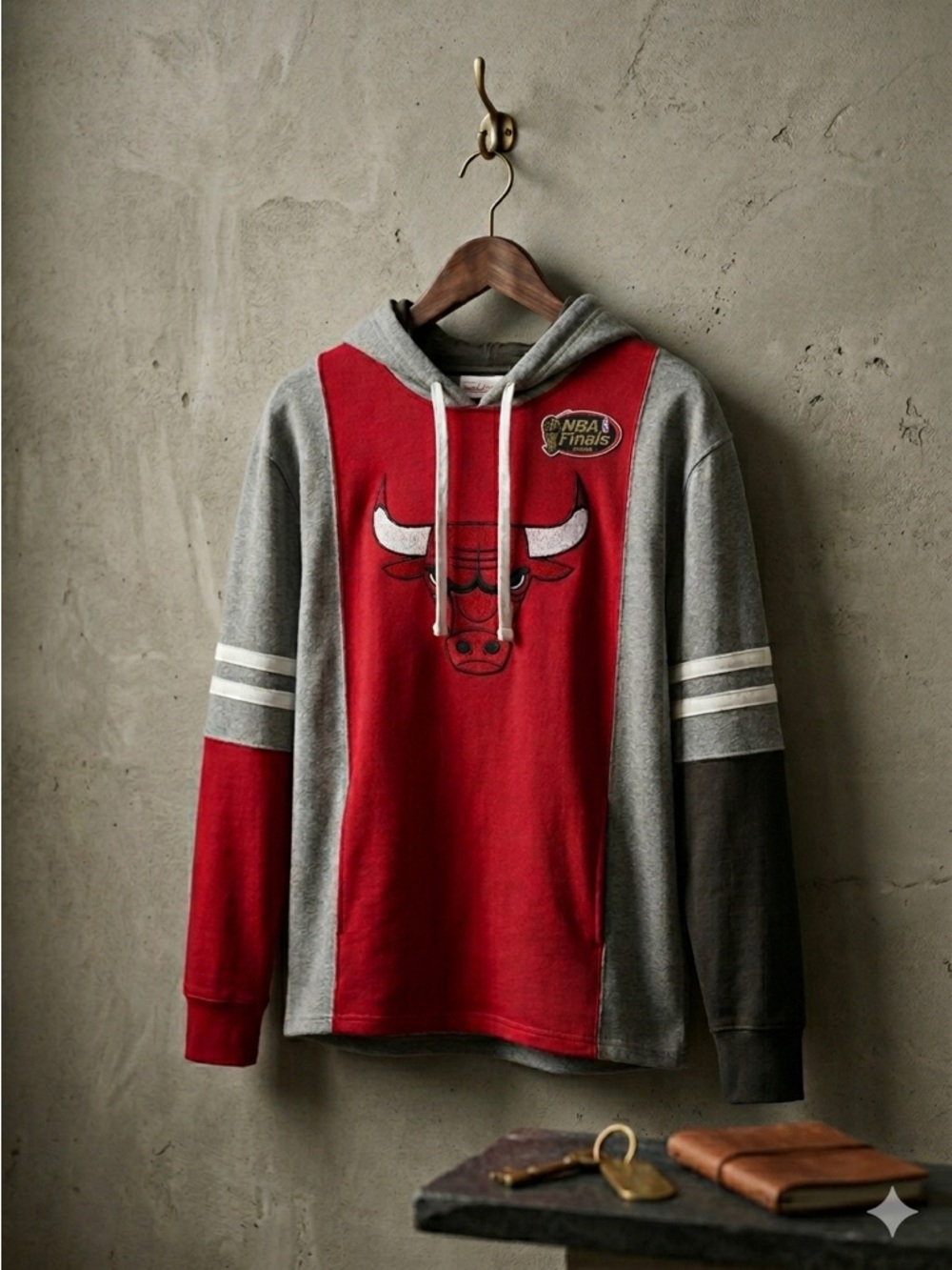 Mitchell & Ness Chicago Bulls NBA Finals 96 Hooded Long Sleeve Shirt Large NWT